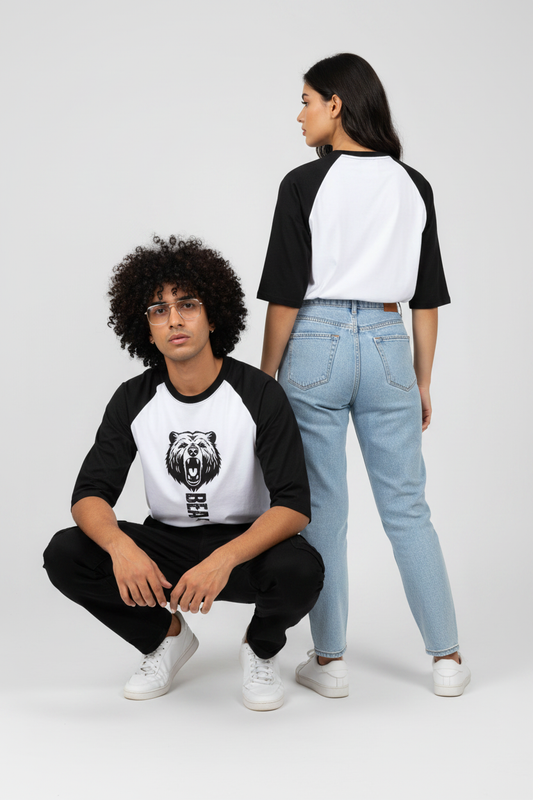 Bear Rage Raglan - Black White