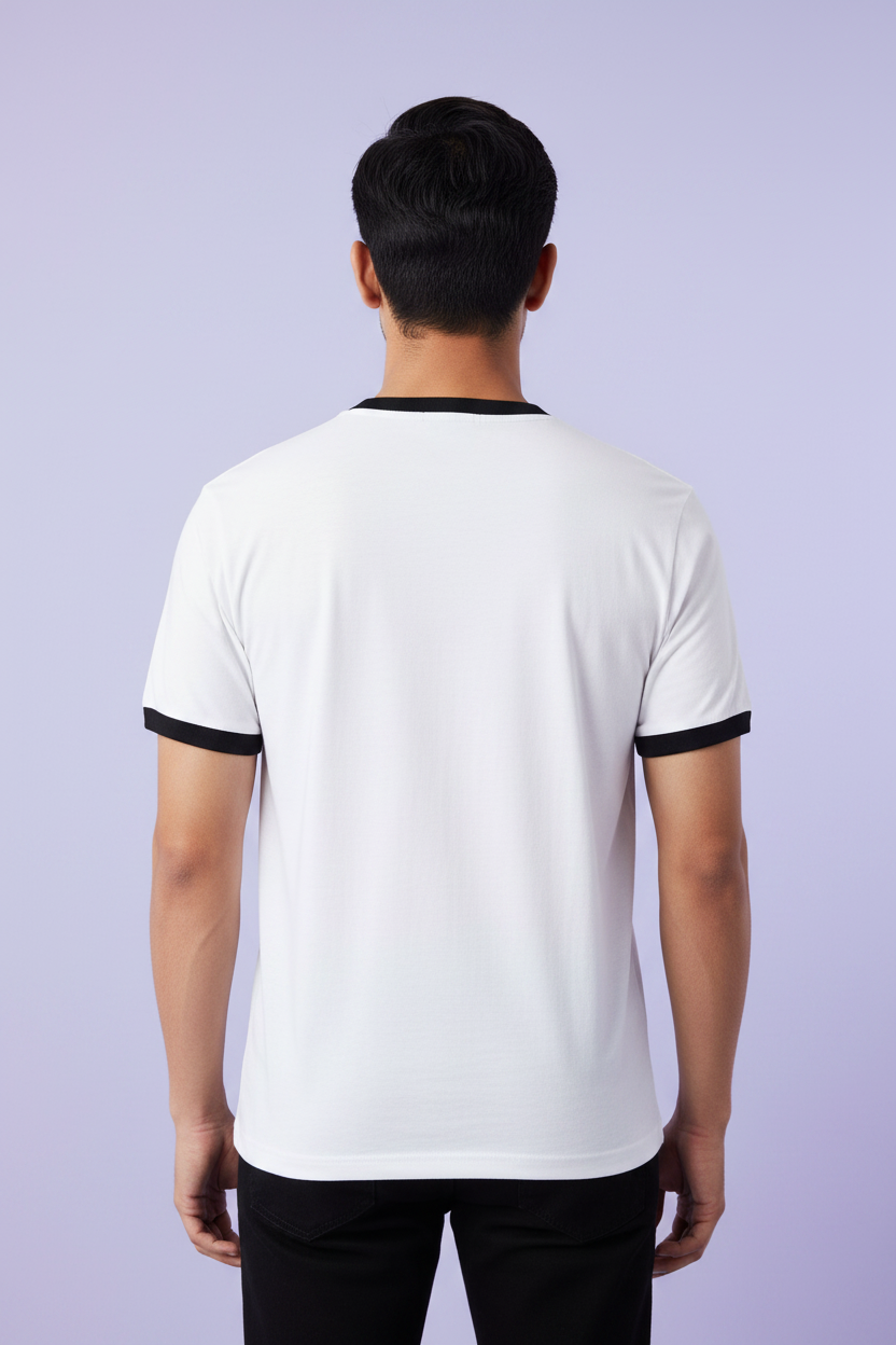 White Black Ringer T-Shirt - Men's Plain Back