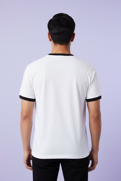 White Black Ringer T-Shirt - Men's Plain Back