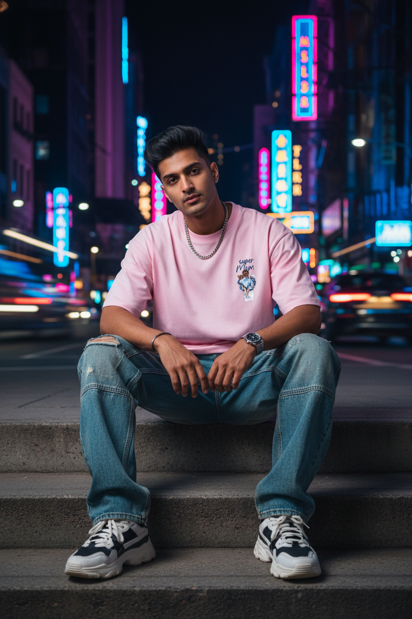 Baby Pink Stretch Tee - Neon Night Street