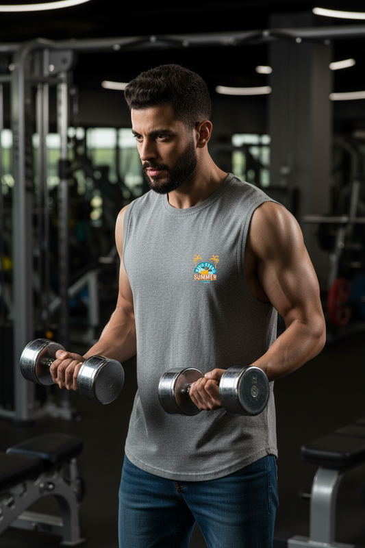 Grey Melange Sleeveless Tee - Gym Workout