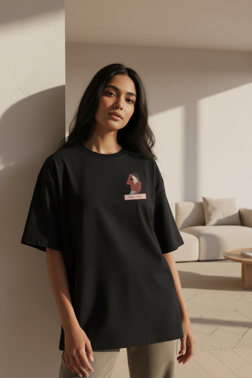 Black Oversized Terry Tee - Casual Standing