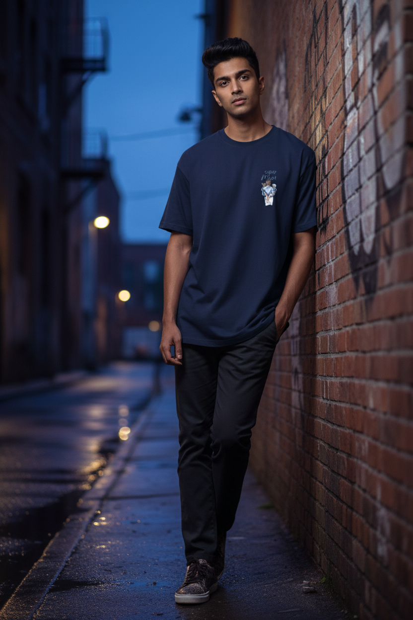 Navy Blue Stretch Tee - Urban Street Style