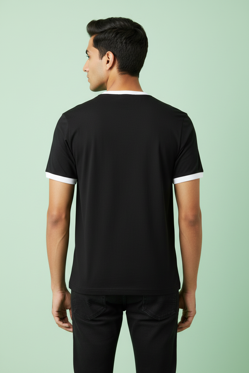 Black White Ringer T-Shirt - Men's Plain Back