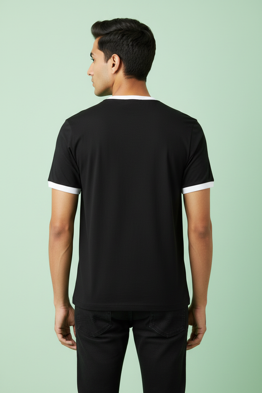 Black White Ringer T-Shirt - Men's Plain Back