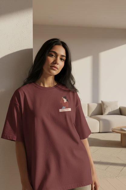 Maroon Oversized Terry Tee - Looking Away