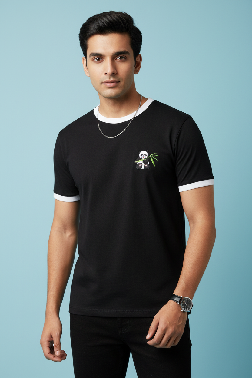 Black White Ringer T-Shirt - Men's Front