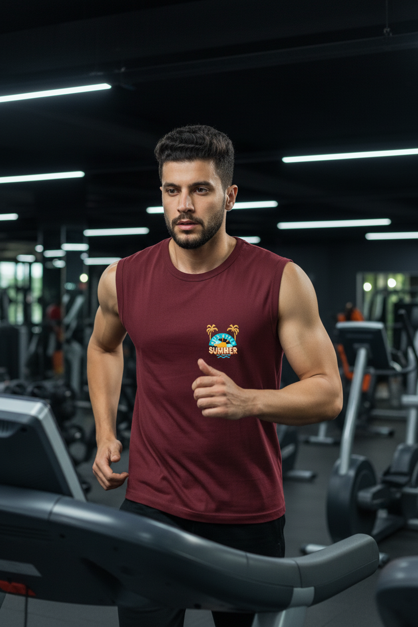 Maroon Sleeveless Tee - Gym Workout
