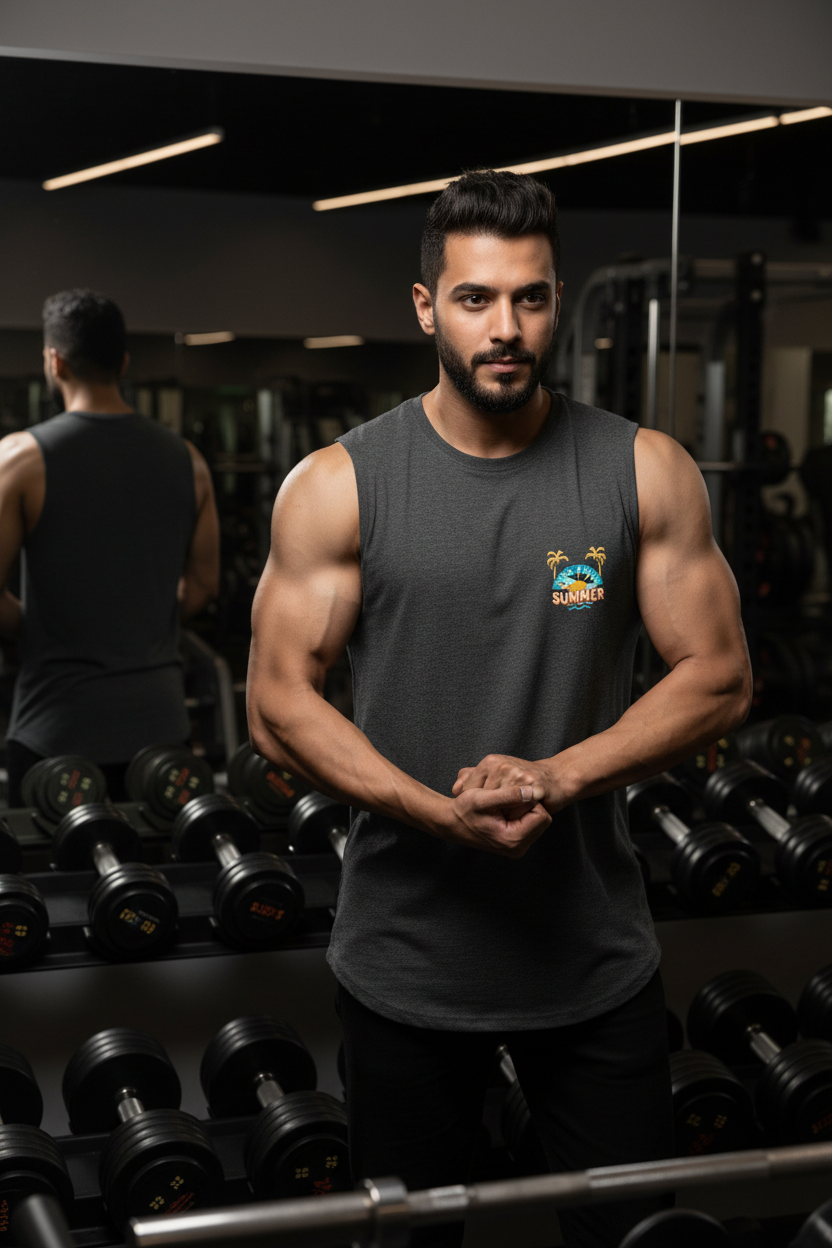 Charcoal Melange Sleeveless Tee - Gym Workout