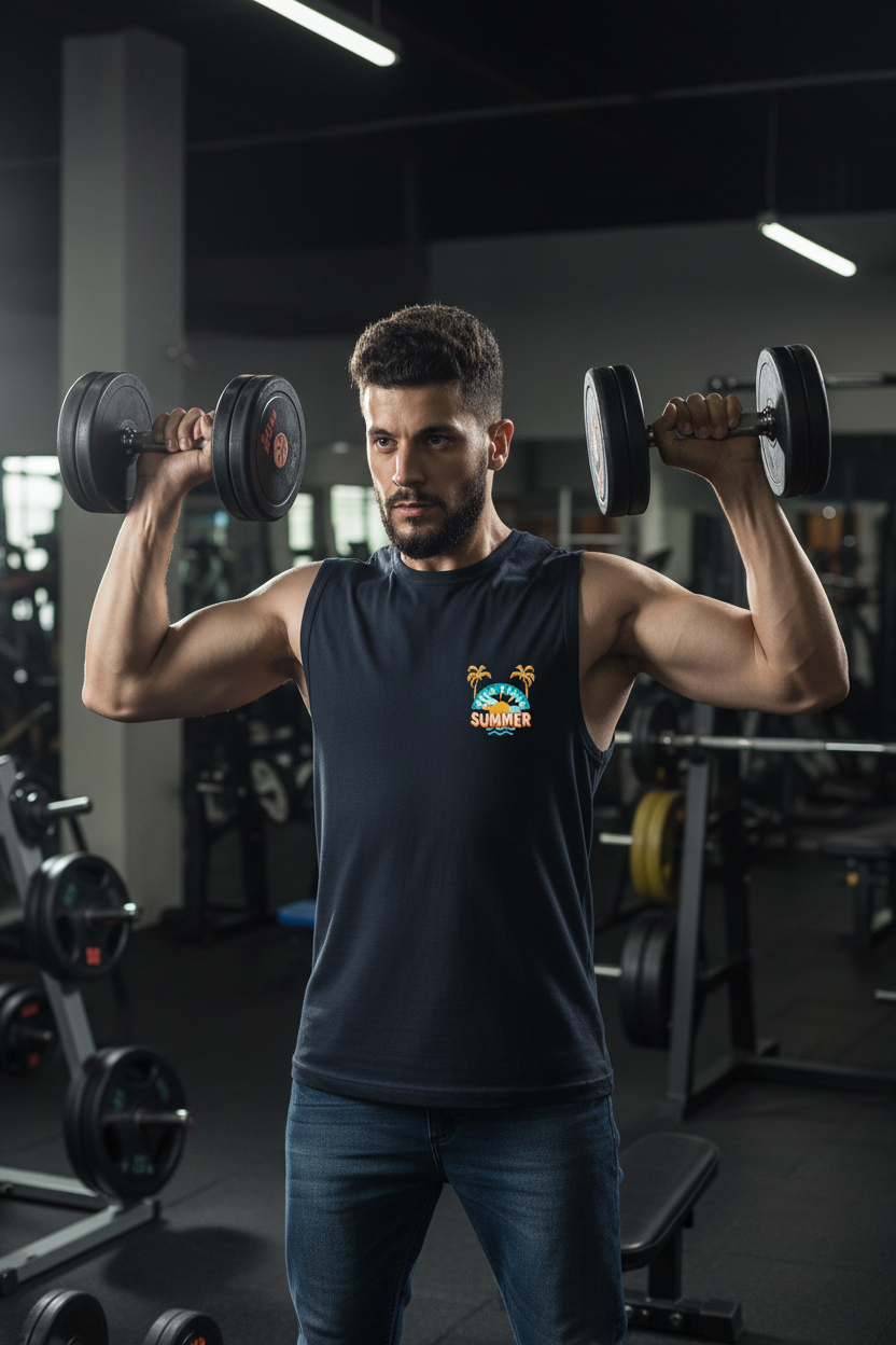 Navy Blue Sleeveless Tee - Gym Workout