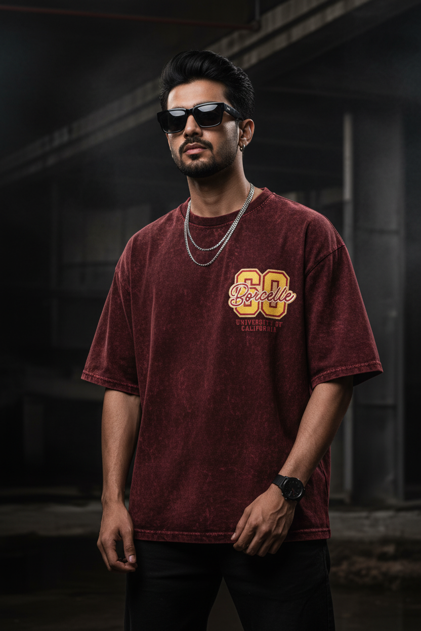 Maroon Acid Wash Model Shot