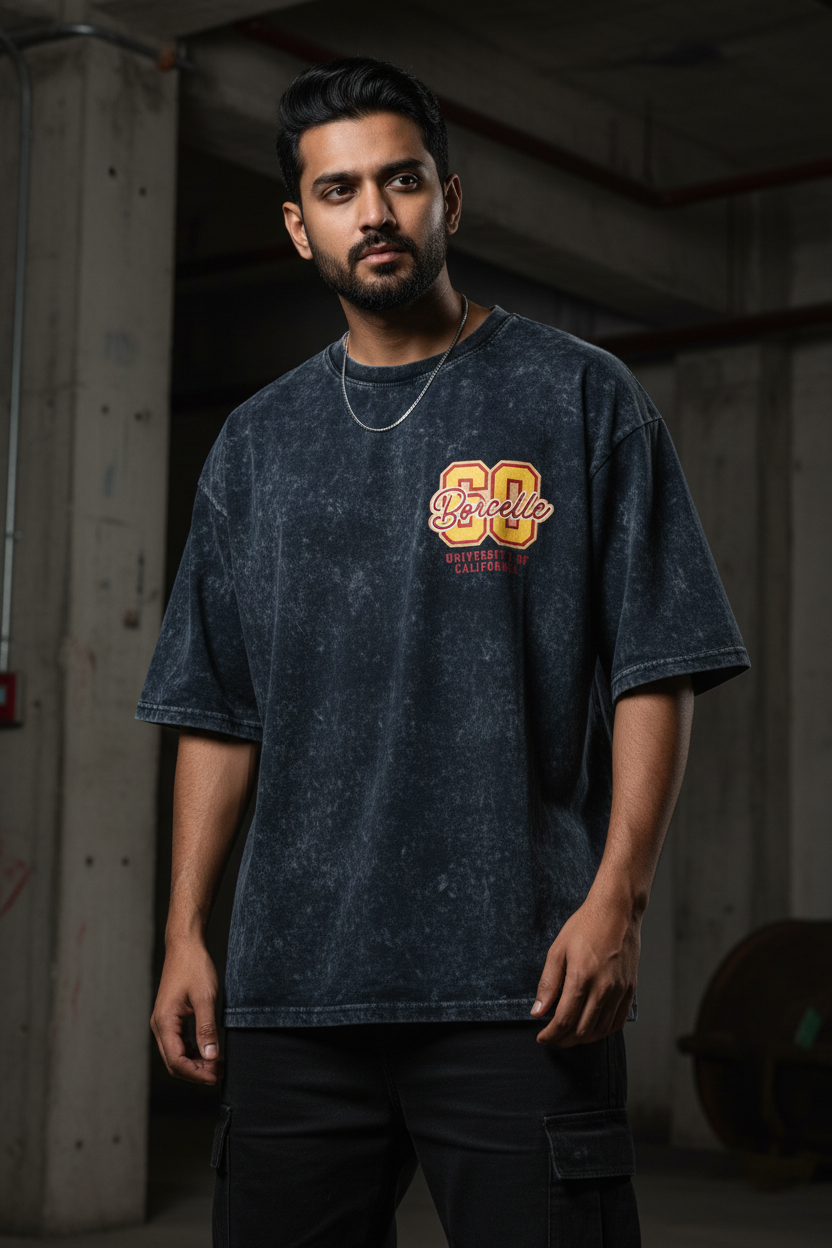 Navy Blue Acid Wash Model Shot