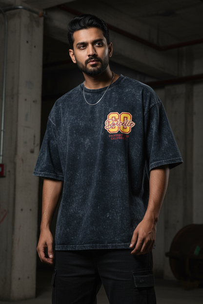 Navy Blue Acid Wash Model Shot